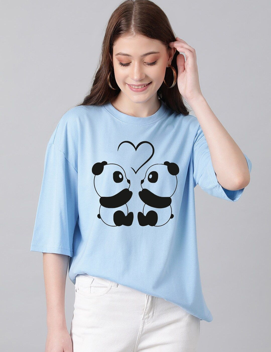 KOTTY Basics Panda Printed Oversized T-shirt