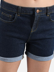 Kotty Women Blue Solid Skinny Fit Denim Shorts