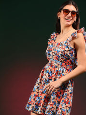 Kotty Floral Printed Fit & Flare Mini Dress