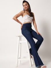 Kotty Women Navy Blue Jean Bootcut High-Rise Light Fade Stretchable Jeans