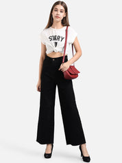Kotty Women Black Wide Leg High-Rise Clean Look Jeans