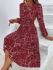 Kotty Maroon Abstract Printed Fit & Flare Midi Dress