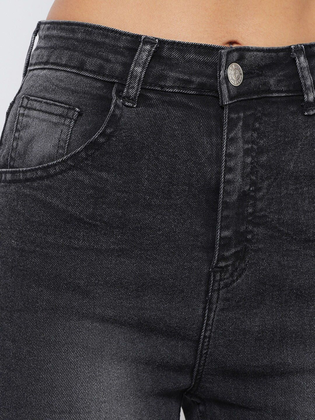 Kotty Women Black Jean Straight Fit Slash Knee Light Fade Stretchable Jeans