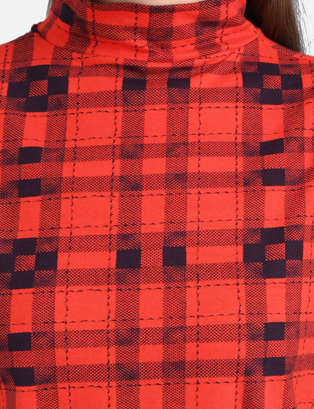 Kotty Women Red & Black Checked Pure Cotton Top