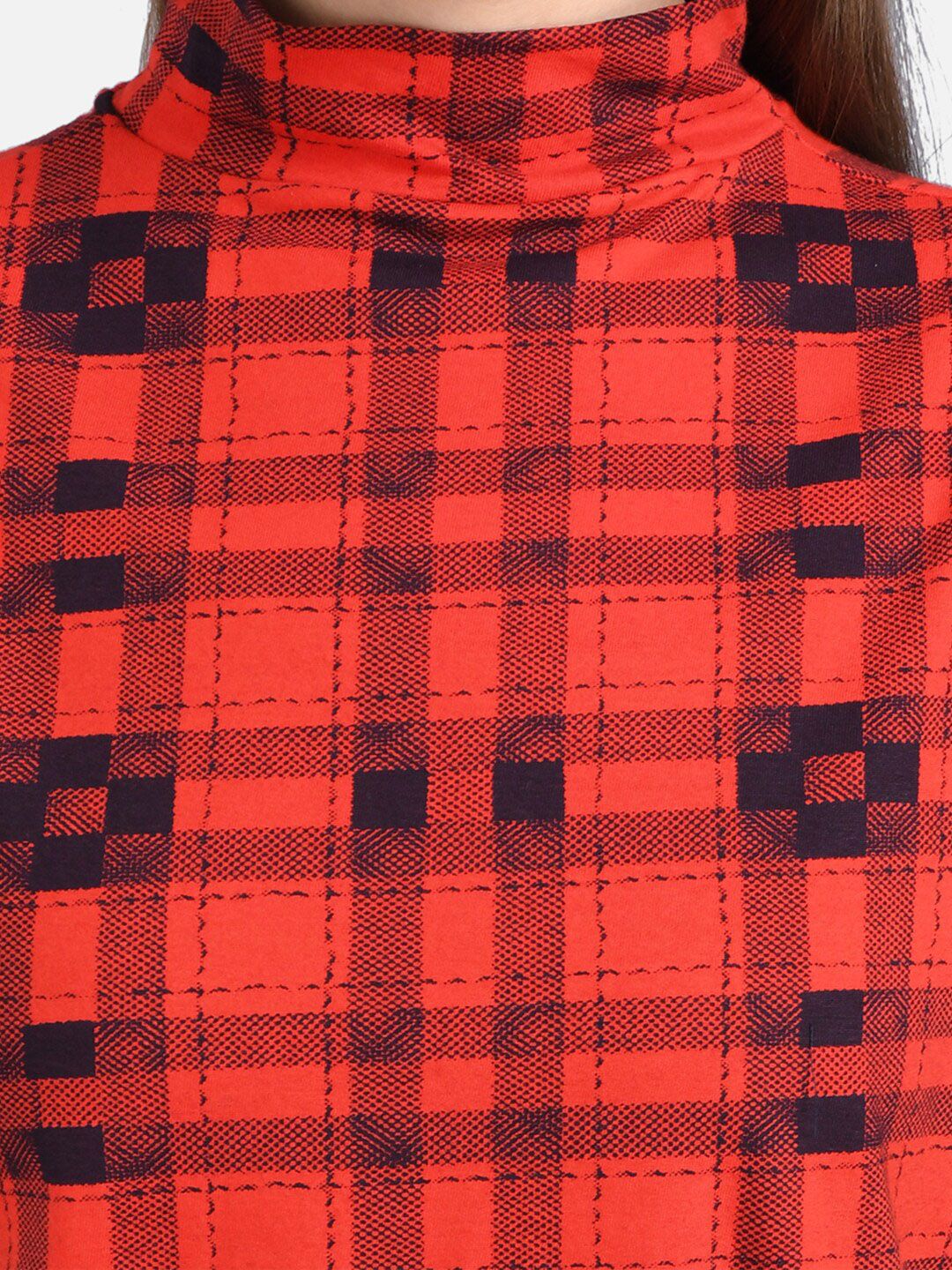Kotty Women Red & Black Checked Pure Cotton Top