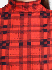 Kotty Women Red & Black Checked Pure Cotton Top
