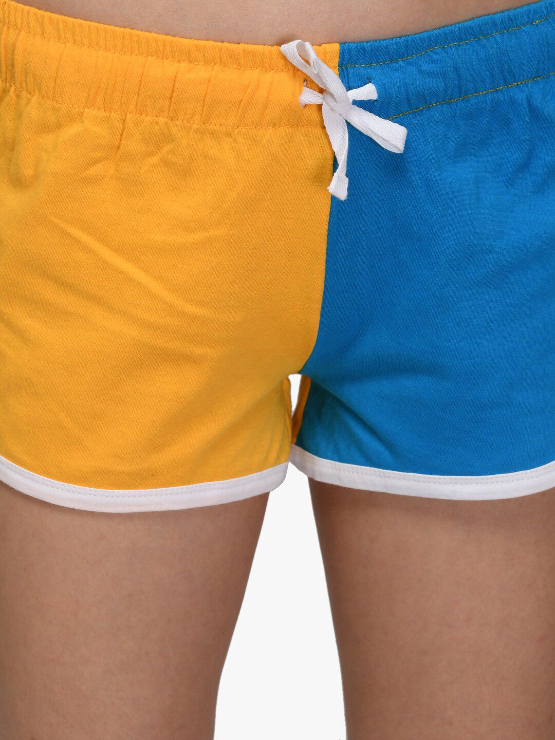 Kotty Women Yellow & Blue Colourblocked Regular Fit Regular Shorts