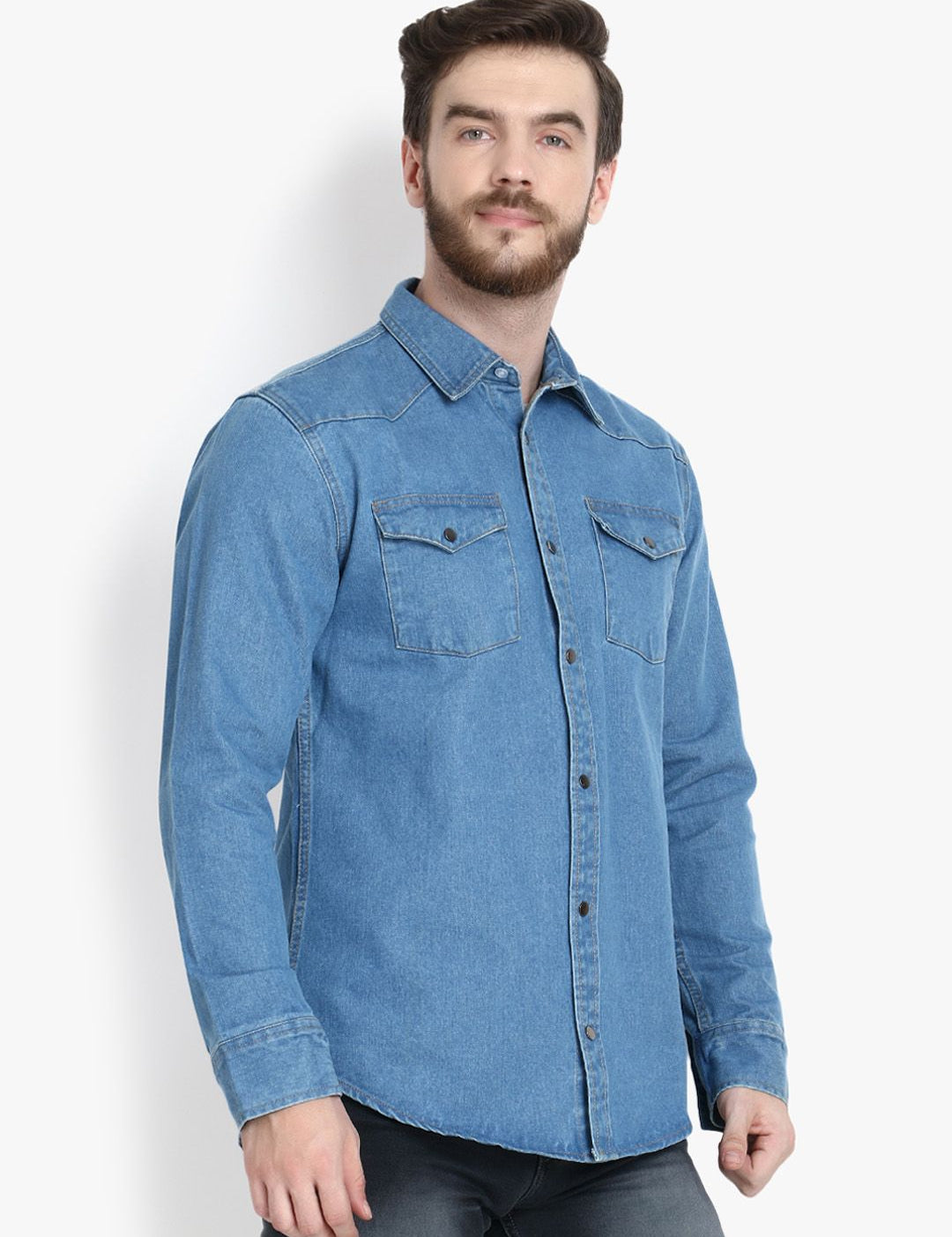 Kotty Men Blue Solid Lightweight Denim Jacket