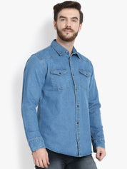 Kotty Men Blue Solid Lightweight Denim Jacket