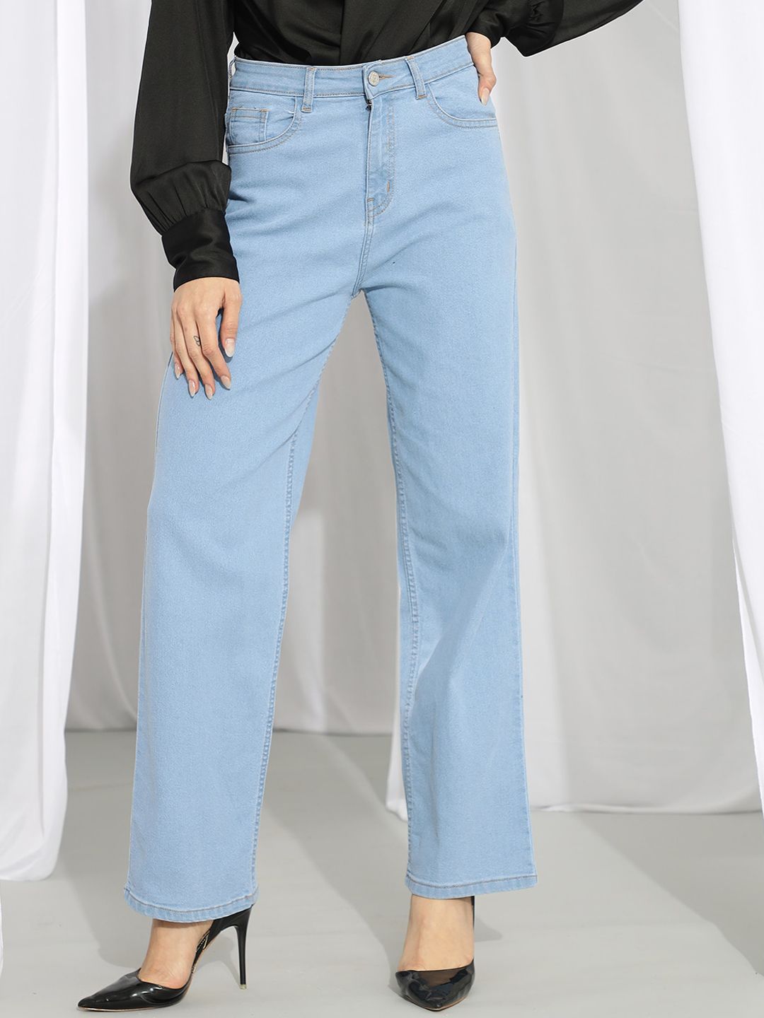 Kotty Women Blue Straight Fit High-Rise Stretchable Jeans