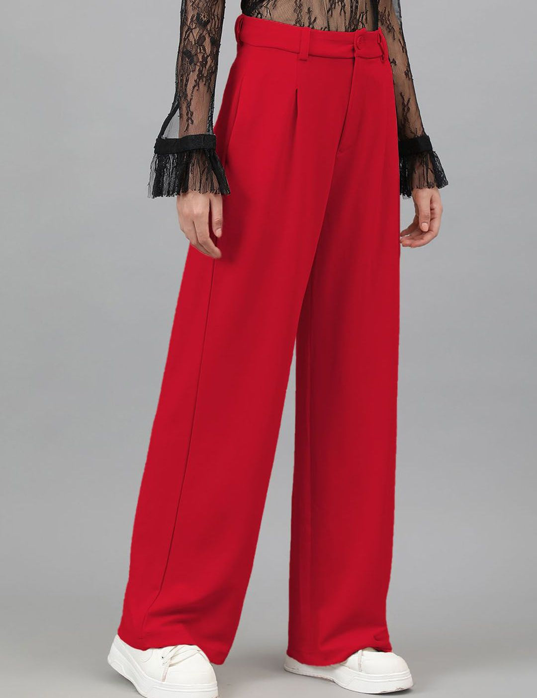 Kotty Women Straight Fit High-Rise Pleated Regular Trousers