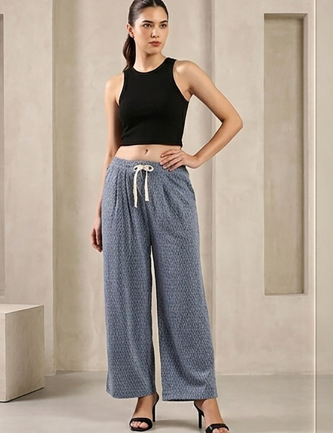 Blue Regular Fit Mid-Rise Trousers for Women | Kotty