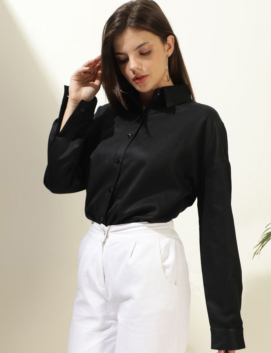 Kotty Women Comfort Spread Collar Solid Cotton Oversized Casual Shirt