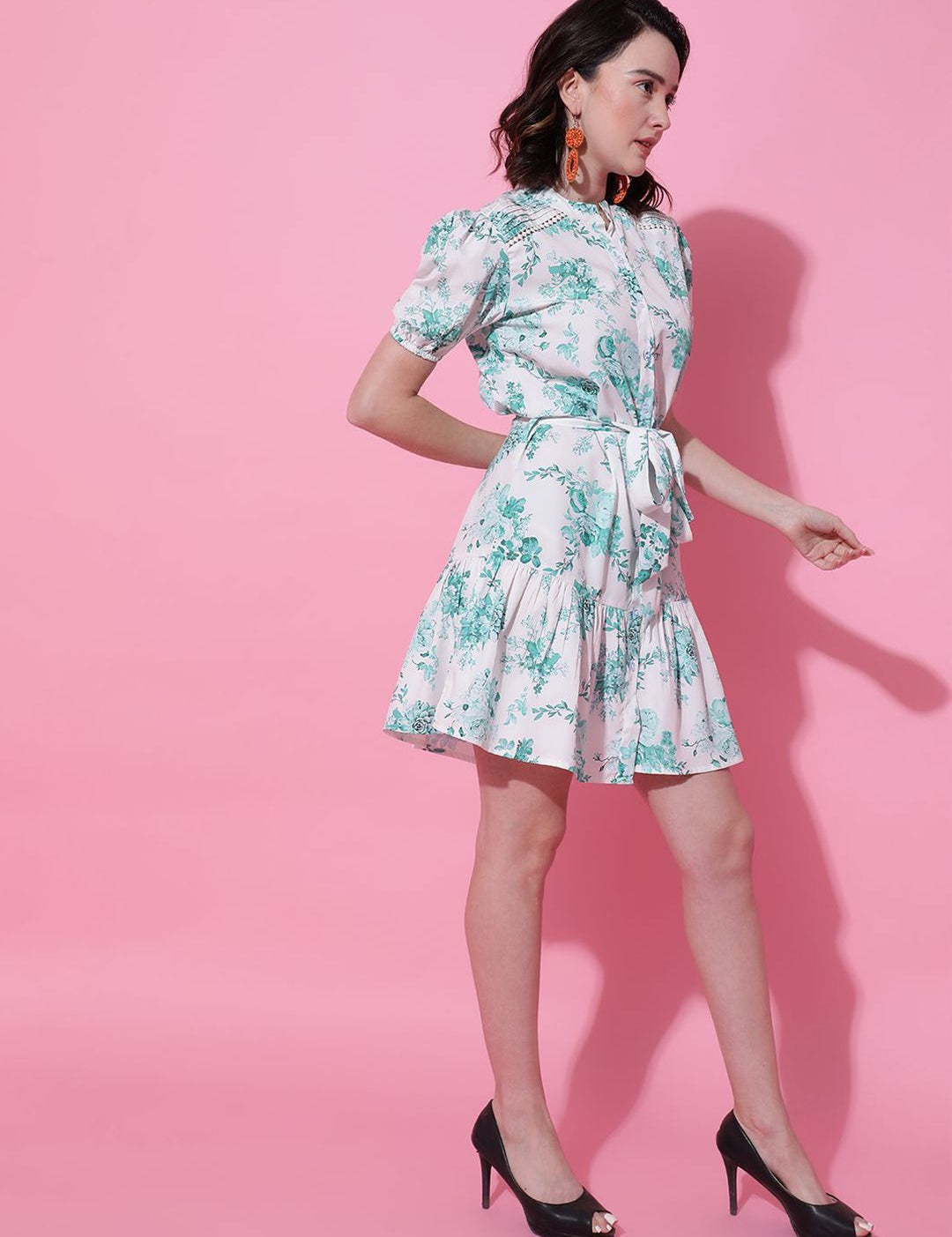 Kotty Women Floral Printed Puff Sleeve Fit & Flare  Dress