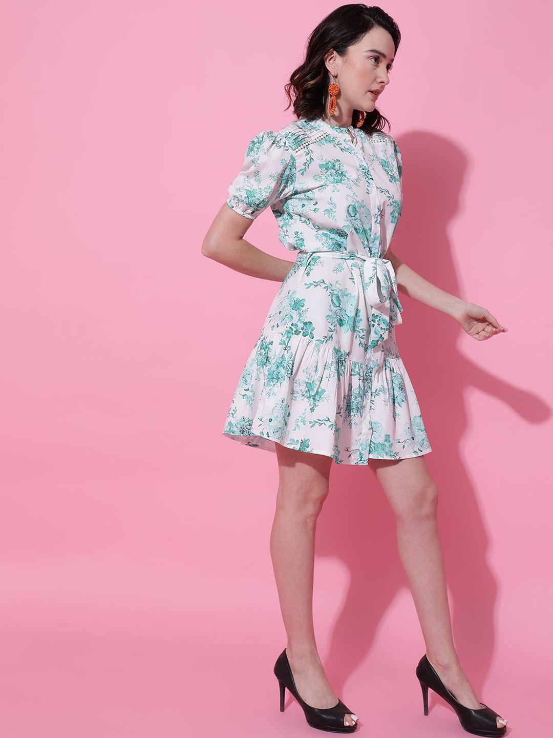 Kotty Women Floral Printed Puff Sleeve Fit & Flare  Dress