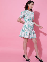 Kotty Women Floral Printed Puff Sleeve Fit & Flare  Dress