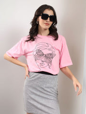 Kotty Abstract Printed Round Neck Cotton T-shirt