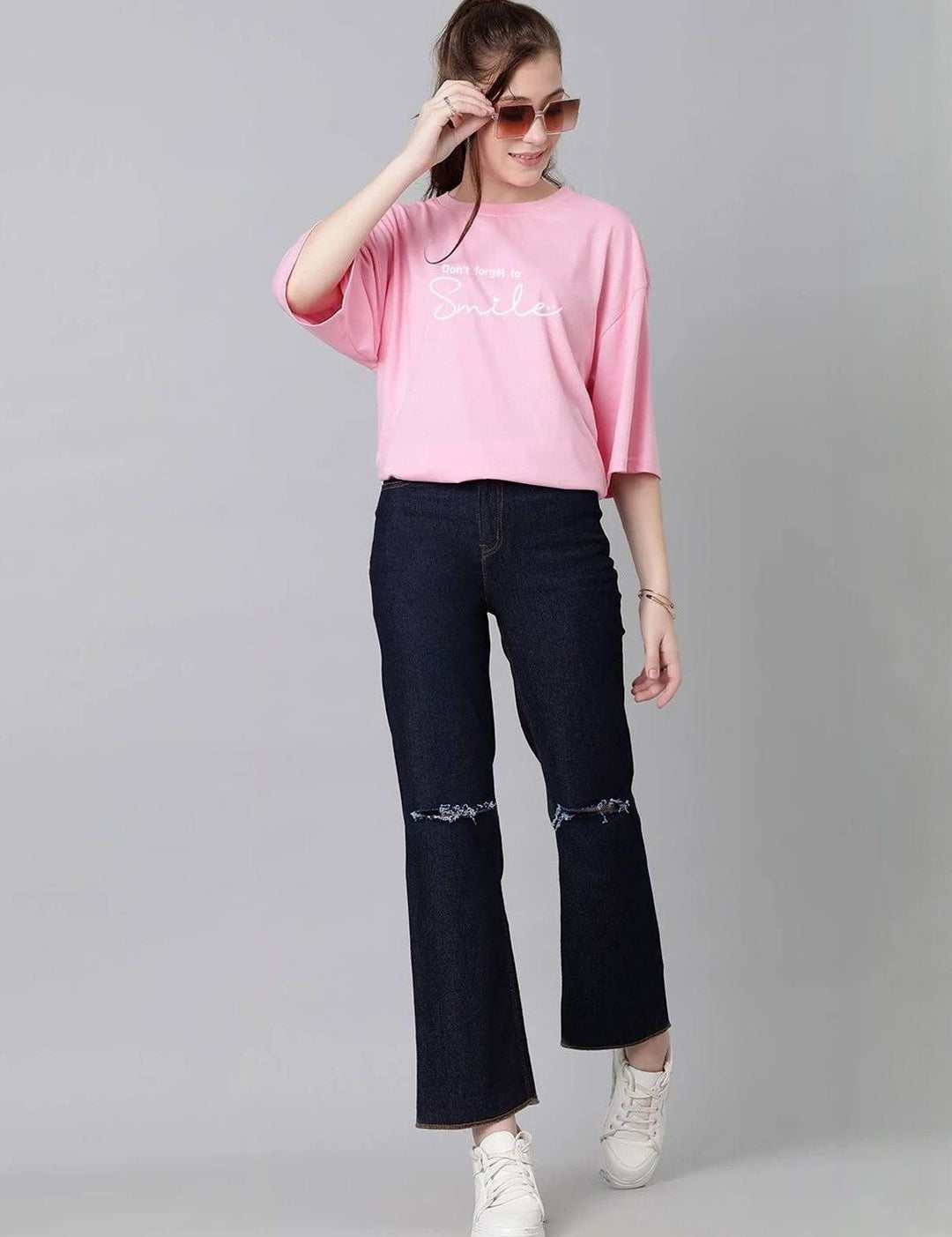 Kotty Women Typography Printed Drop-Shoulder Sleeves T-shirt