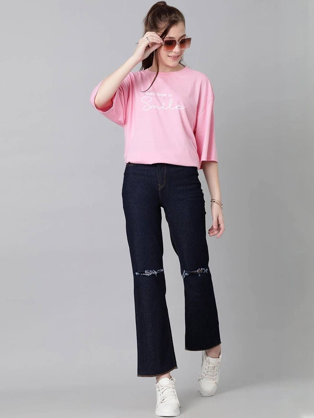 Kotty Women Typography Printed Drop-Shoulder Sleeves T-shirt