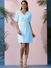 Kotty Women Solid Puff Sleeve A-Line Dress