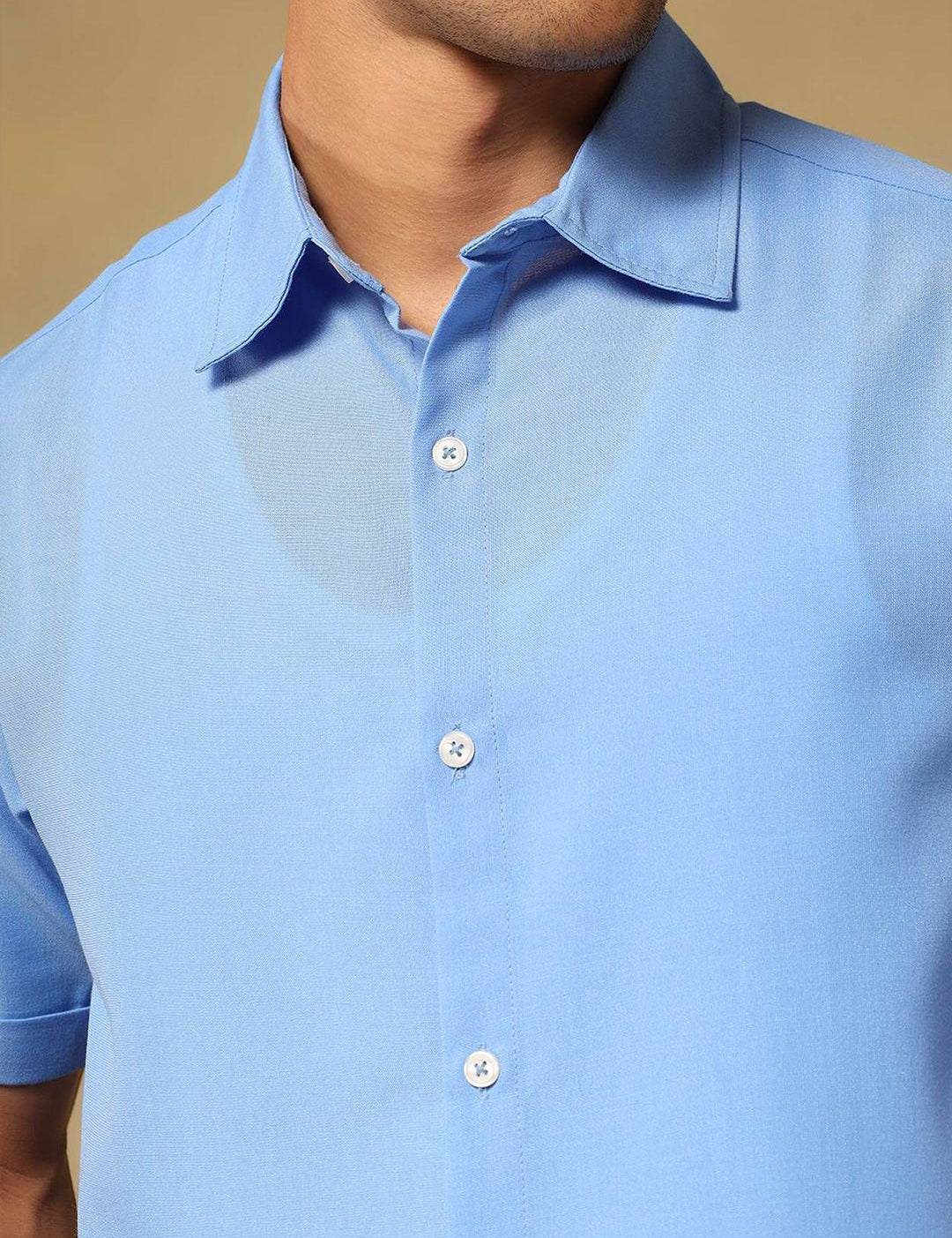 Kotty Men Comfort Fit Solid Spread Collar Linen Casual Shirt