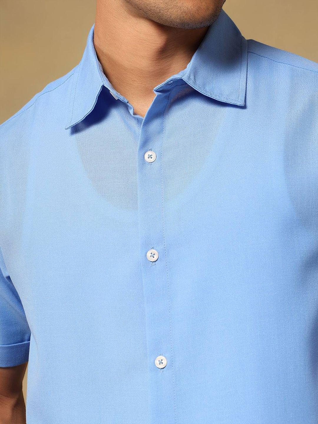 Kotty Men Comfort Fit Solid Spread Collar Linen Casual Shirt