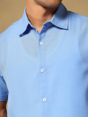 Kotty Men Comfort Fit Solid Spread Collar Linen Casual Shirt