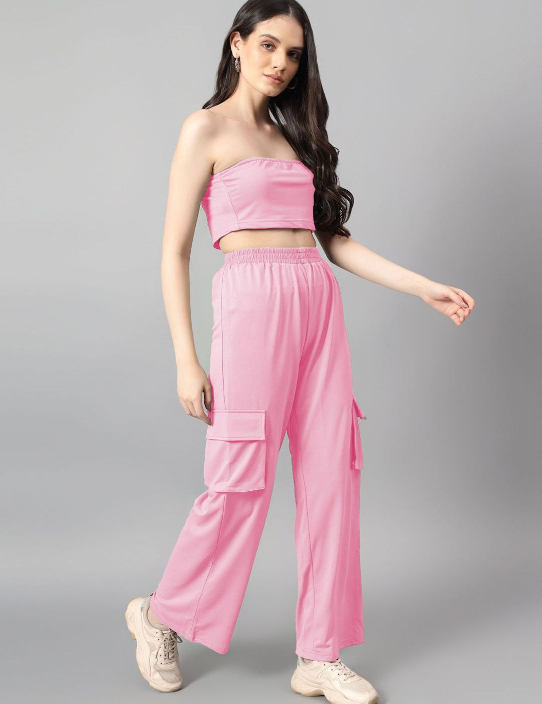 Kotty Pink Off-Shoulder Top With Trouser 