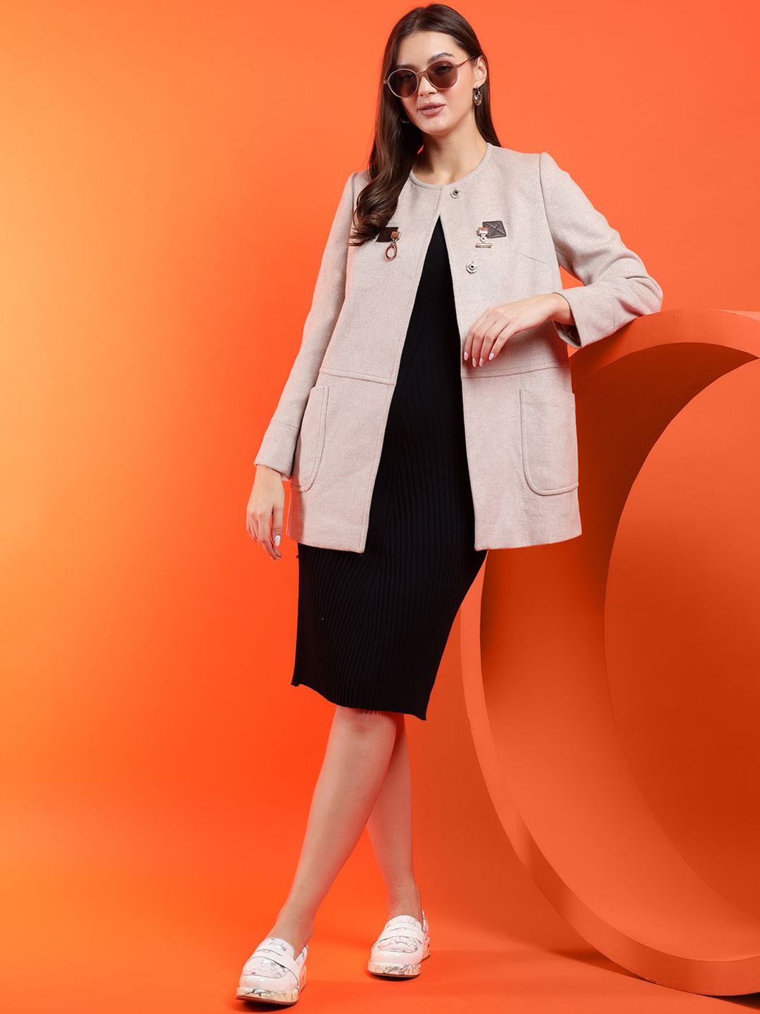 Kotty Women Solid Overcoat with Buckle Detail