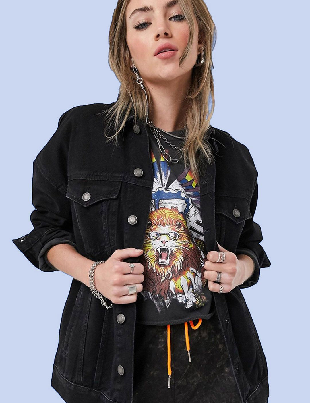 Kotty Women Spread Collar Solid Cotton Casual Denim Jacket