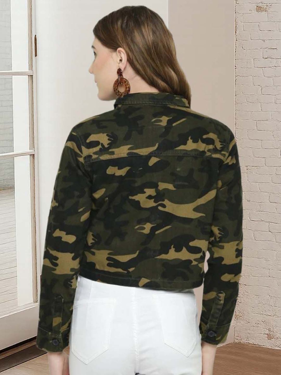 Kotty Women Spread Collar Camouflage Print Jacket