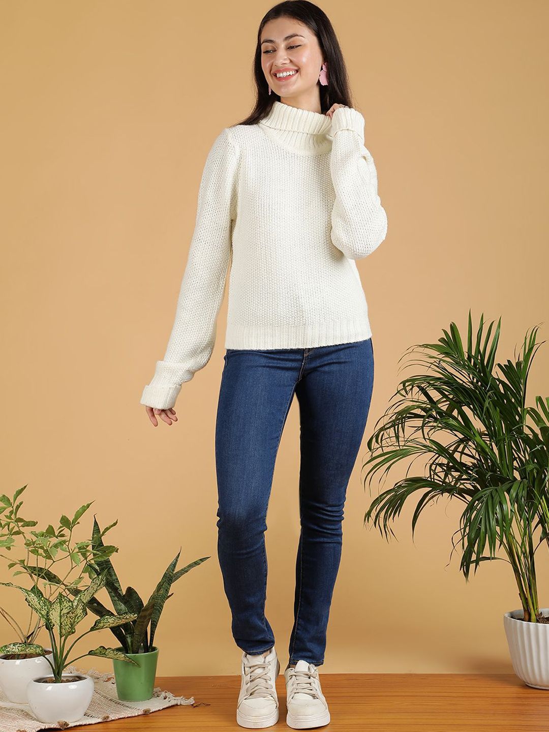 Kotty Women Cable Knit Turtle Neck Pullover Sweater