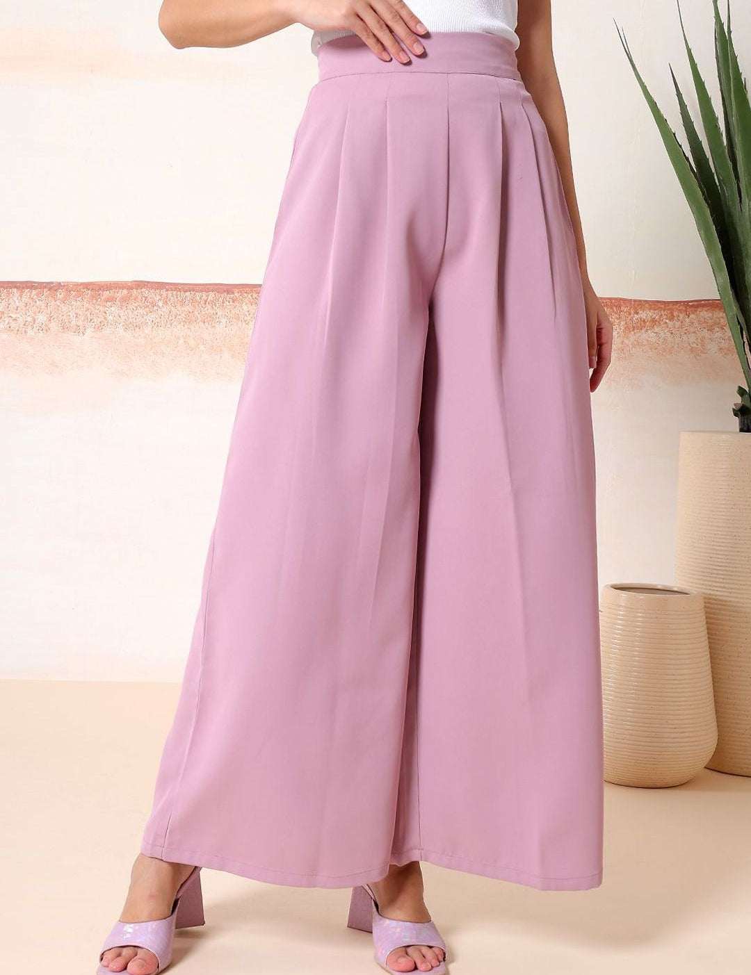 Kotty Women Comfort Flared High-Rise Pleated Parallel Trousers