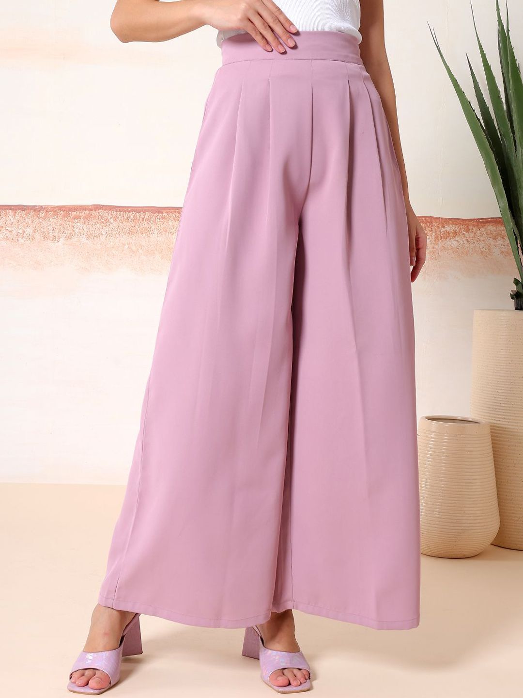 Kotty Women Comfort Flared High-Rise Pleated Parallel Trousers