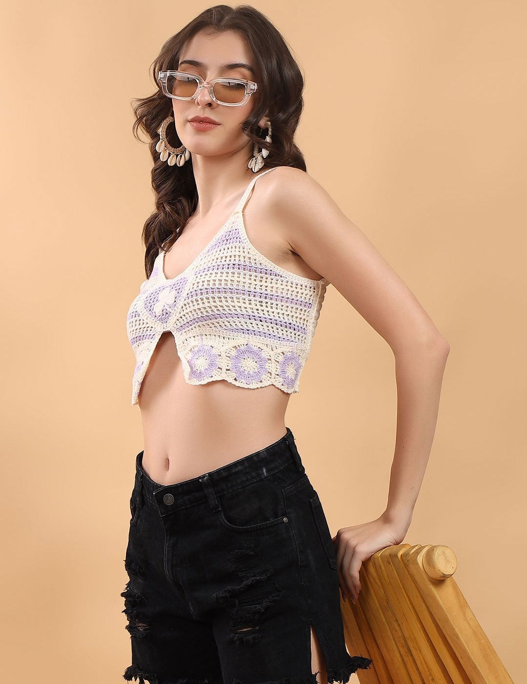 Kotty Embellished Print Cotton Crop Top