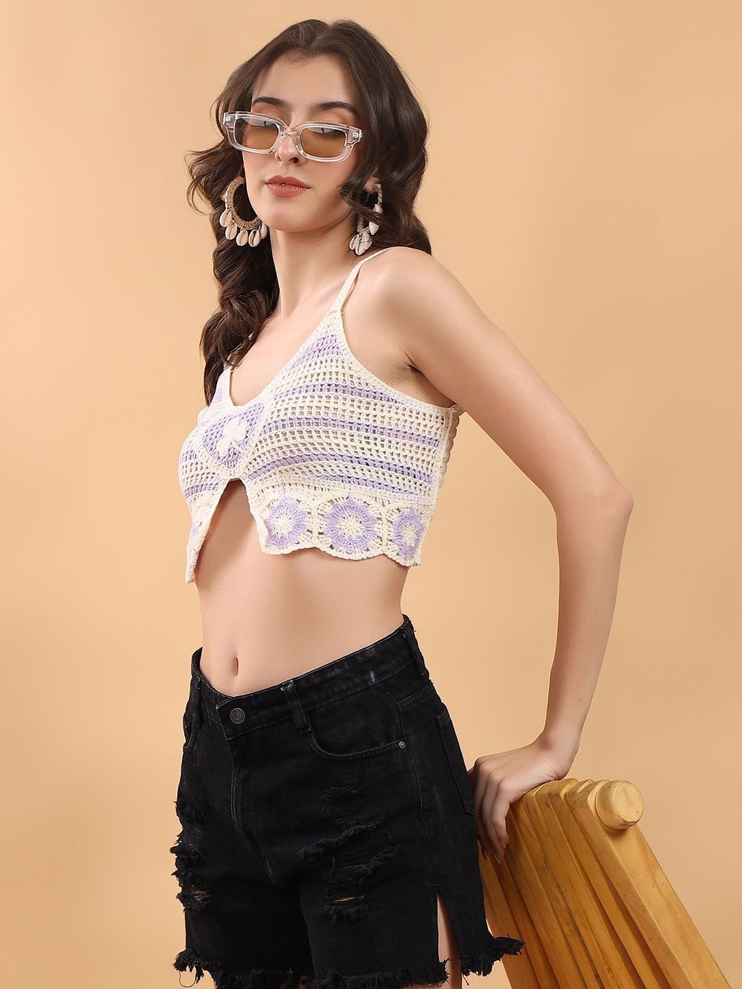 Kotty Embellished Print Cotton Crop Top