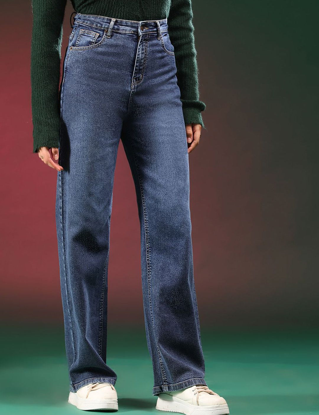 Kotty Women Straight Fit High-Rise Stretchable Cotton Jeans