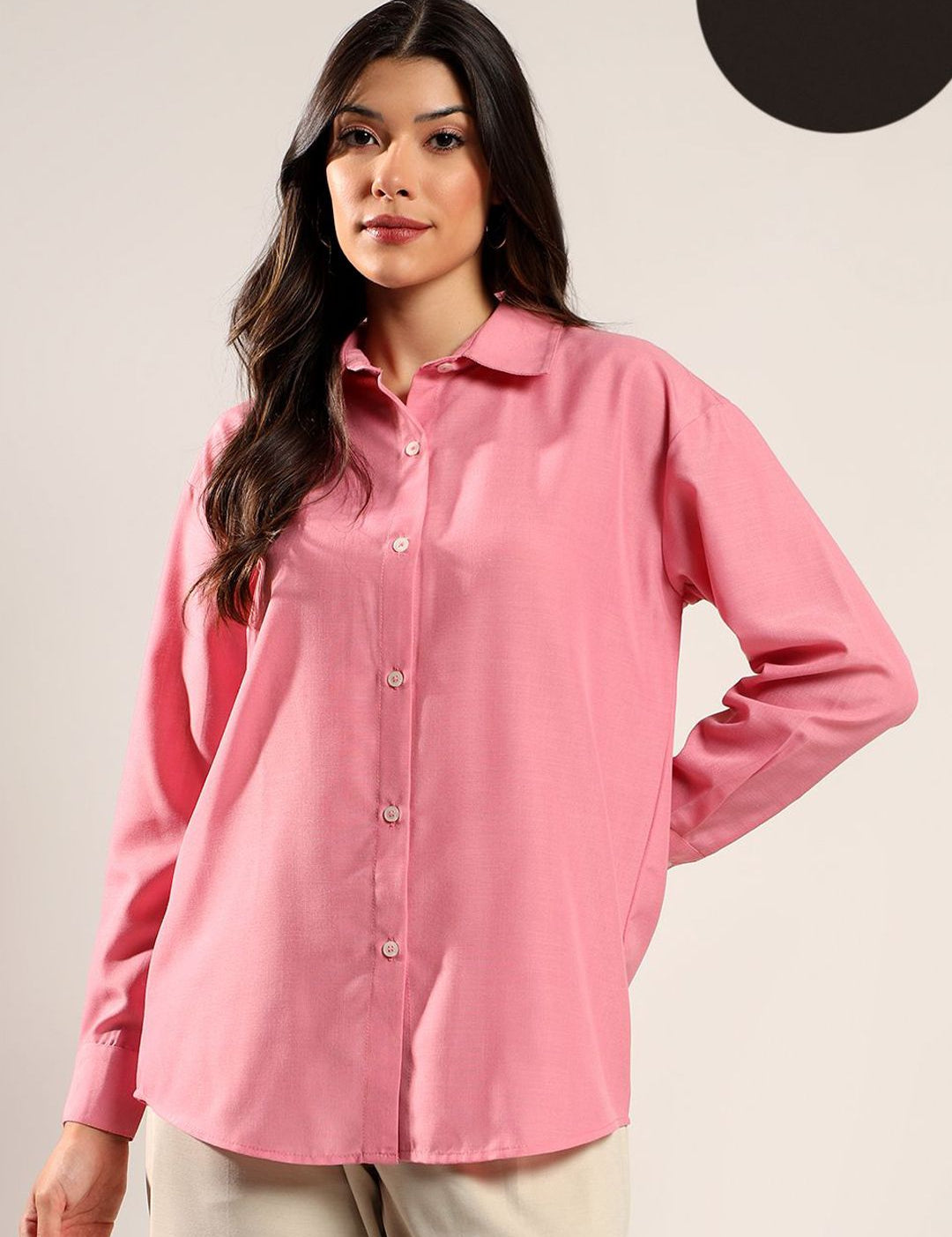 Kotty Women Relaxed Fit Solid Spread Collar Cotton Formal Shirt