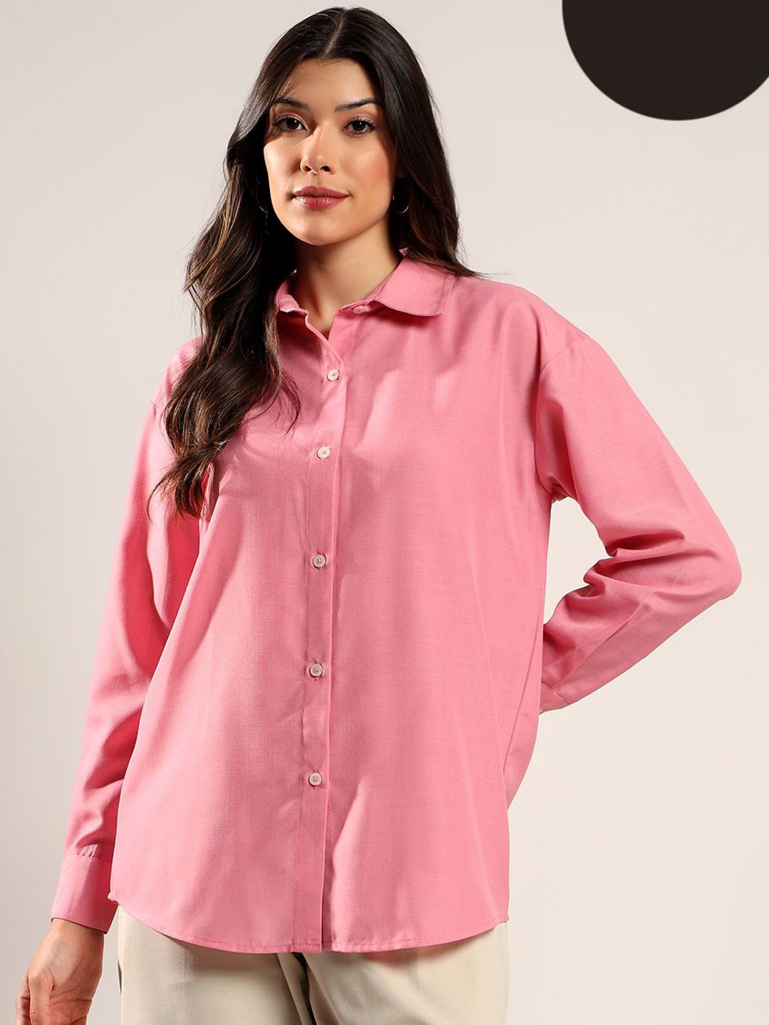 Kotty Women Relaxed Fit Solid Spread Collar Cotton Formal Shirt