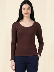 Kotty Top Caramel Brown Women's Scoop Long-Sleeve Fashion