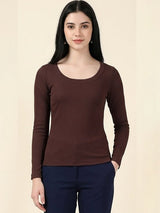 Kotty Top Caramel Brown Women's Scoop Long-Sleeve Fashion