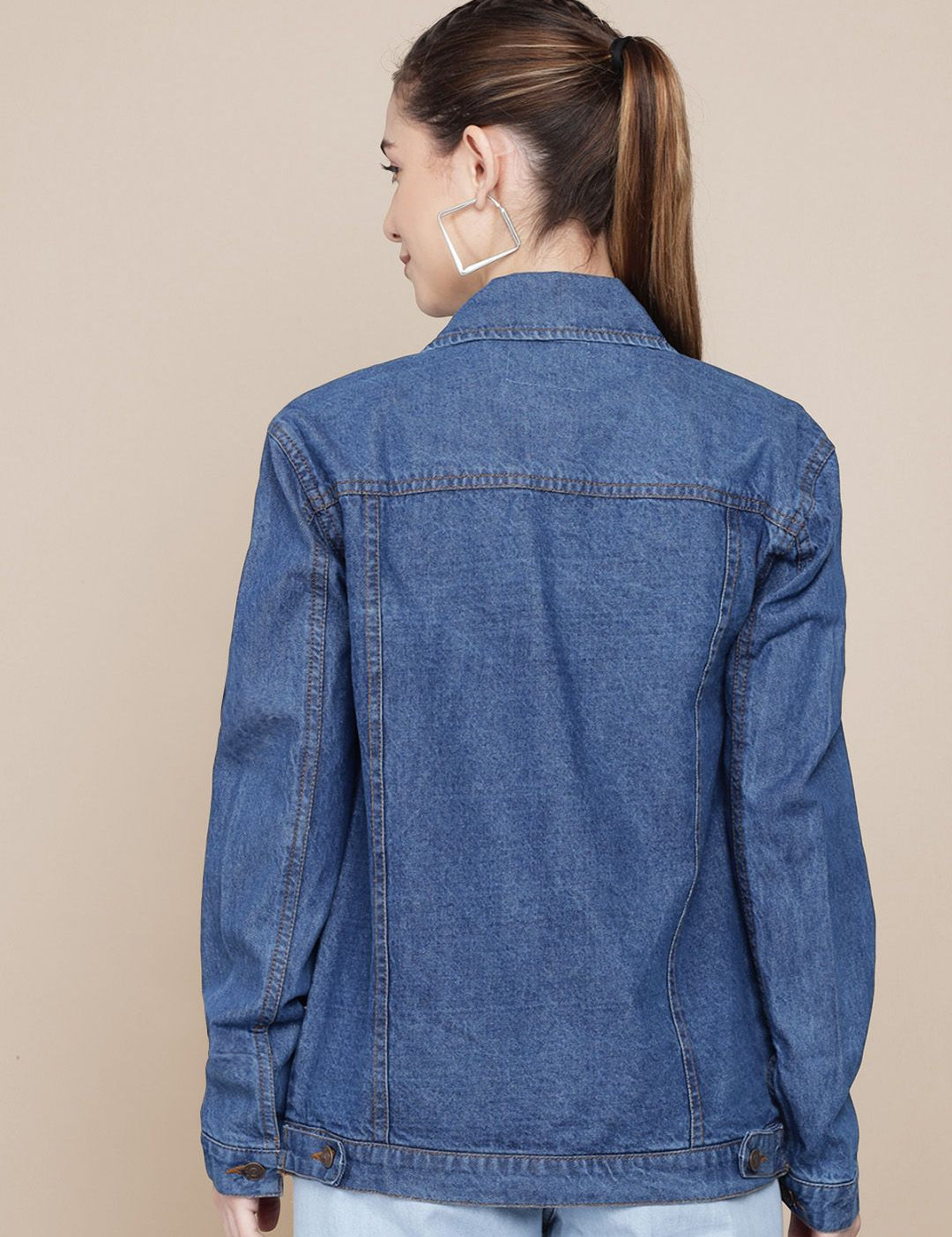 Kotty Women Spread Collar Solid Cotton Casual Denim Jacket