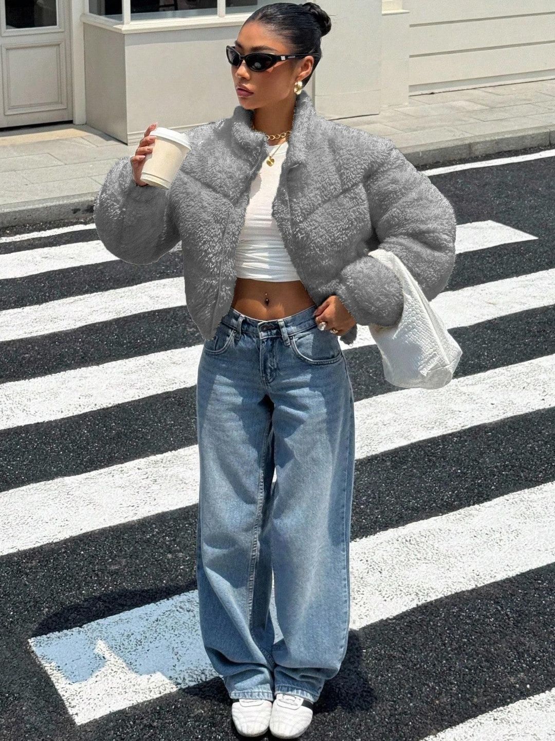 Kotty Women Woollen Crop Open Front Jacket