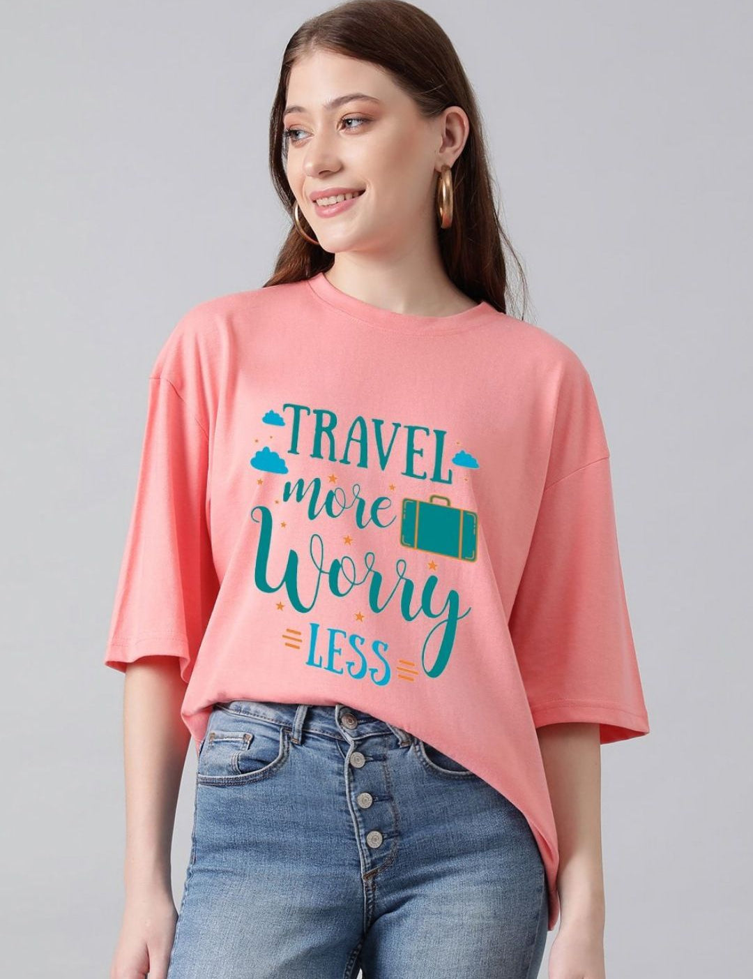 Kotty Women Typography Printed Drop-Shoulder Sleeves Regular Oversized Cotton T-shirt