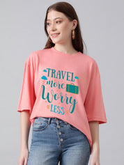 Kotty Women Typography Printed Drop-Shoulder Sleeves Regular Oversized Cotton T-shirt