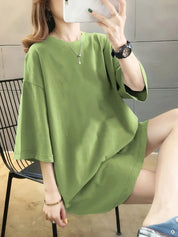 Kotty Round Neck Drop-Shoulder Sleeves Oversized T-shirt