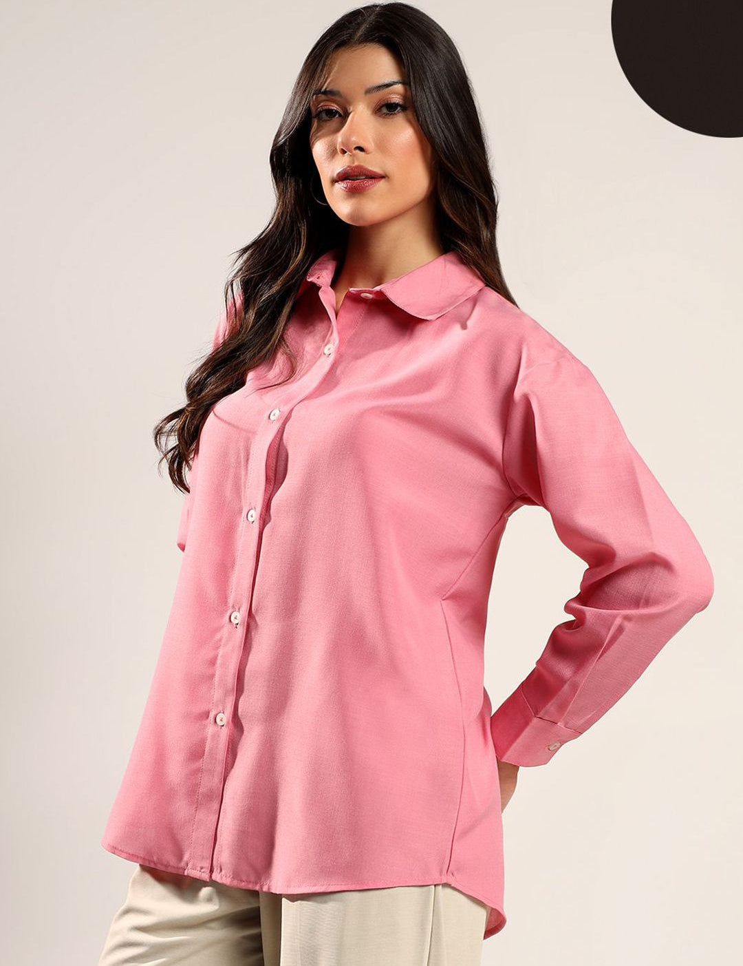 Kotty Women Relaxed Fit Solid Spread Collar Cotton Formal Shirt