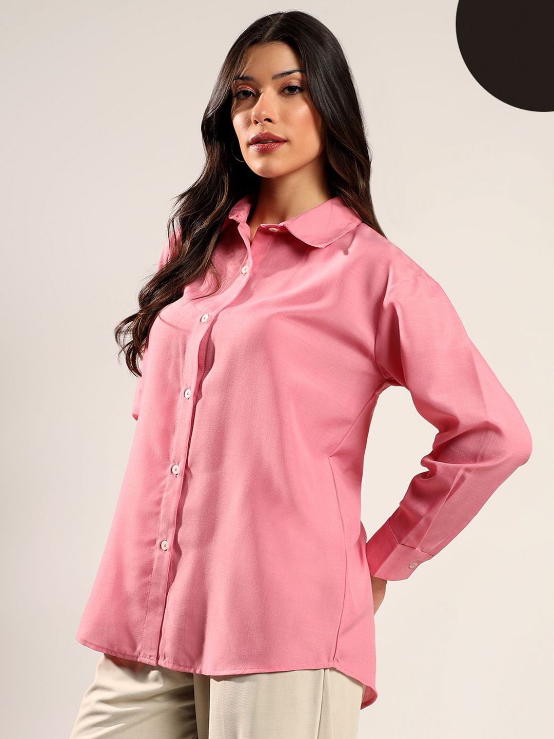 Kotty Women Relaxed Fit Solid Spread Collar Cotton Formal Shirt