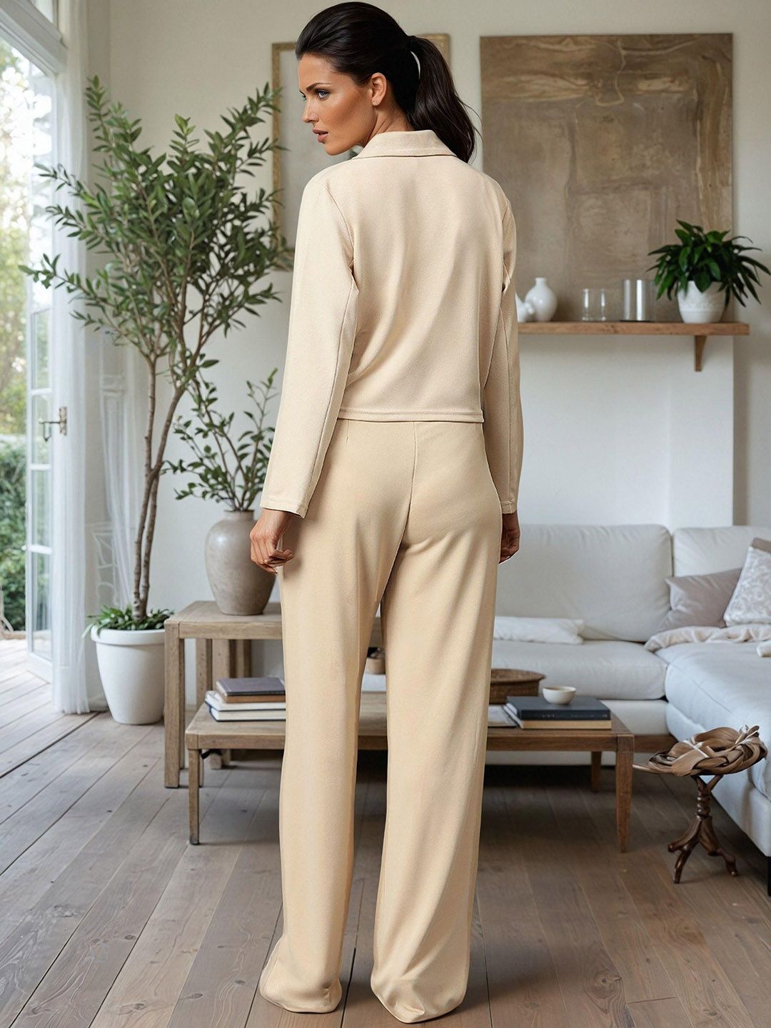 Kotty Lapel Collar Long Sleeves Coat With Trouser 