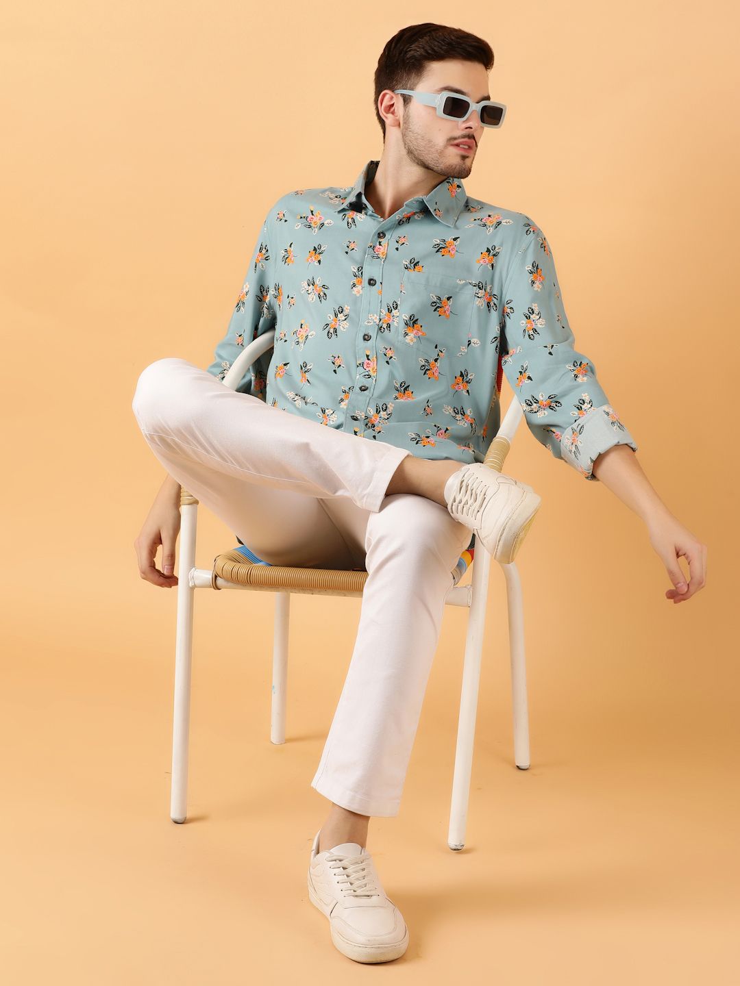 Kotty Men Relaxed Spread Collar Graphic Printed Cotton Casual Shirt